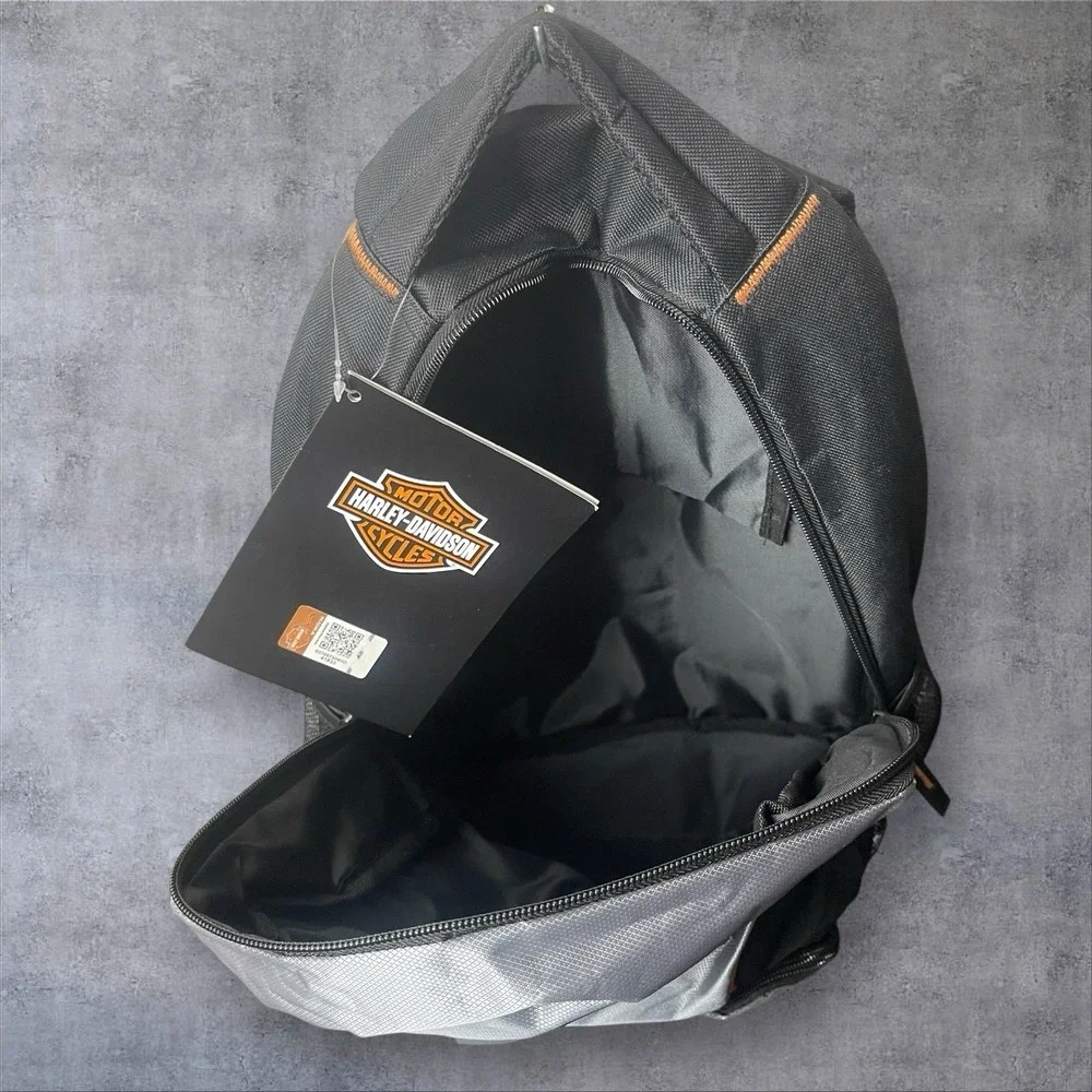 Harley-Davidson Bar & Shield Logo Patch Backpack Black Gray Orange School Travel